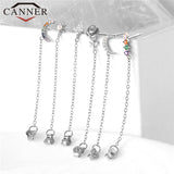 Rainbow Zircon Moon Star Stud Earrings 925 Sterling Silver CZ Crystal Earrings
