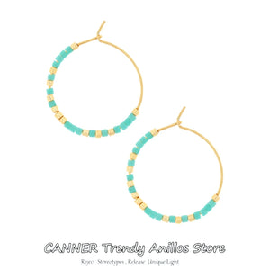 925 Silver Bohemian Bead Earrings Women Hoop Party Jewelry
