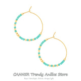925 Silver Bohemian Bead Earrings Women Hoop Party Jewelry