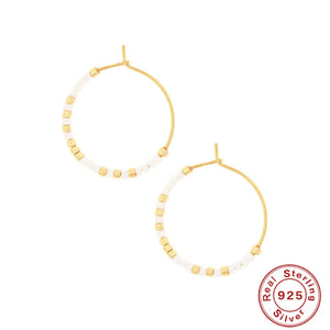 925 Silver Bohemian Bead Earrings Women Hoop Party Jewelry