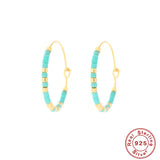 925 Silver Bohemian Bead Earrings Women Hoop Party Jewelry