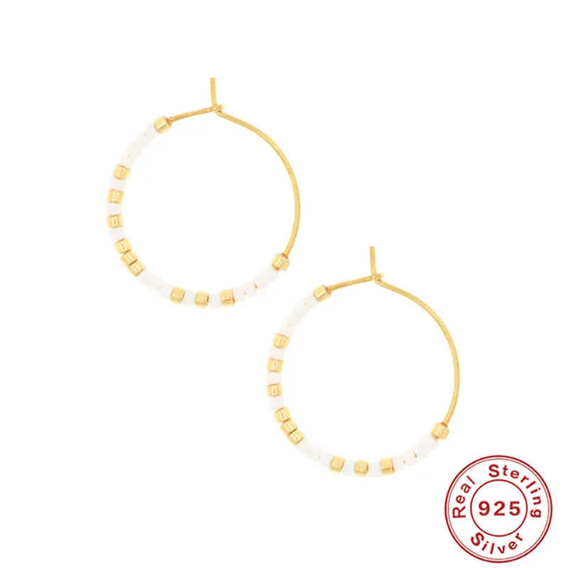 925 Silver Bohemian Bead Earrings Women Hoop Party Jewelry
