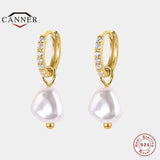 925 Silver Circle Pearl Hoop Earrings for Women