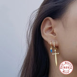 925 Silver Dagger Zircon Pendant Drop Earrings for Women