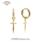 925 Silver Dagger Zircon Pendant Drop Earrings for Women