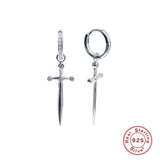 925 Silver Dagger Zircon Pendant Drop Earrings for Women