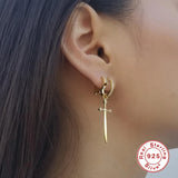 925 Silver Dagger Zircon Pendant Drop Earrings for Women