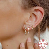 925 Silver Zircon Ear Studs Cross Star C-shape Earrings