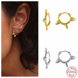 925 Silver Geometric Bead Piercing Earrings Round Cross Hoop Ear Jewelry