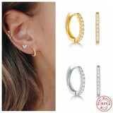 925 Silver Geometric Bead Piercing Earrings Round Cross Hoop Ear Jewelry