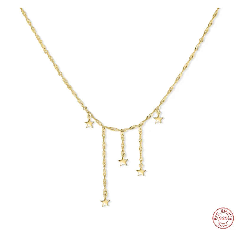 925 Silver Pentagon-Star Women's Pendant Necklace Female Choker Jewelry