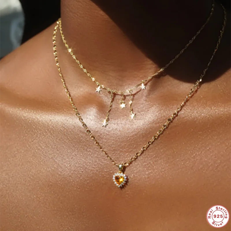925 Silver Pentagon-Star Women's Pendant Necklace Female Choker Jewelry