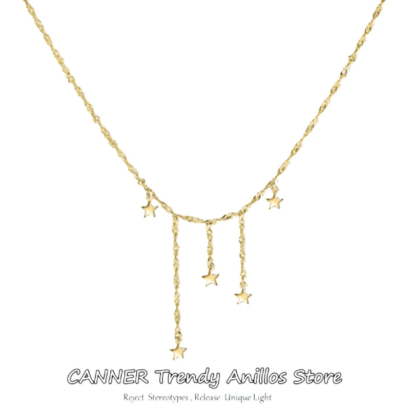 925 Silver Pentagon-Star Women's Pendant Necklace Female Choker Jewelry