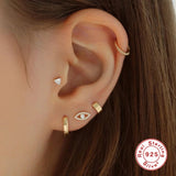 925 Silver Evil Eye Zircon Hoop Earrings Crystal Fine Jewelry