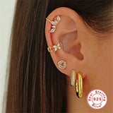925 Silver Evil Eye Zircon Hoop Earrings Crystal Fine Jewelry