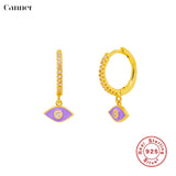 925 Silver Evil Eye Zircon Hoop Earrings Crystal Fine Jewelry