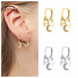 925 Sterling Silver Hoop Earrings Zircon Circle Round Earrings