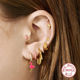 925 Sterling Silver Flamingo Hoop Earrings Crystal Dangle Christmas Gift
