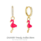 925 Sterling Silver Flamingo Hoop Earrings Crystal Dangle Christmas Gift