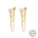 925 Silver Long Chain Zircon Ear Pin Earrings