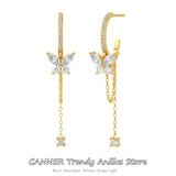 925 Silver Long Crystal Tassel Dangle Earrings Wedding Drop Earrings
