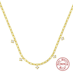 925 Silver Necklace For Women Paper Clip Chain Pendant 18K Bijoux Collar
