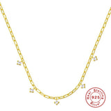 925 Silver Necklace For Women Paper Clip Chain Pendant 18K Bijoux Collar