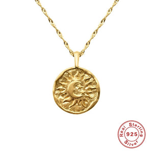 925 Sterling Silver Necklace Sun Moon Pendant Chain Choker Collar