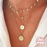 925 Silver Necklace Geometric Eyes Diamond Chain Jewelry Collar