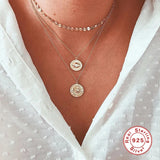 925 Silver Necklace Geometric Eyes Diamond Chain Jewelry Collar