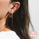 925 Silver Petal Lightning Stud Earrings for Women Geometric Ear Wrap Jewelry