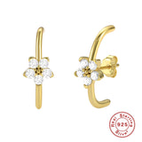 925 Silver Petal Lightning Stud Earrings for Women Geometric Ear Wrap Jewelry