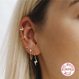 925 Silver Petal Lightning Stud Earrings for Women Geometric Ear Wrap Jewelry