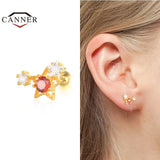 925 Silver Rainbow Zircon Stud Earrings Women Small Piercing Jewelry