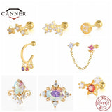 925 Silver Rainbow Zircon Stud Earrings Women Small Piercing Jewelry