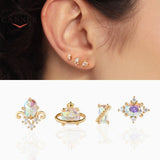 925 Silver Rainbow Zircon Stud Earrings Women Small Piercing Jewelry