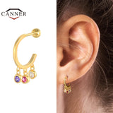 925 Silver Rainbow Zircon Stud Earrings Women Small Piercing Jewelry