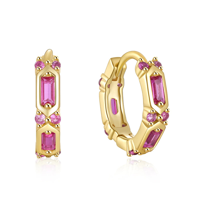 925 Silver Hoop Earring Red Zircon Minimalist Jewelry
