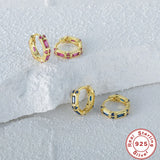 925 Silver Hoop Earring Red Zircon Minimalist Jewelry