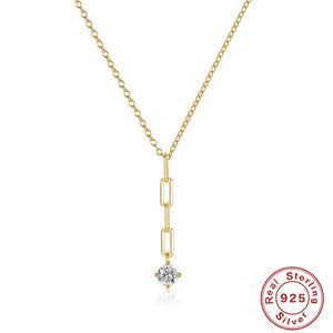 Real 925 Silver Crystal Zircon Pendant Necklace Women Rhinestone Jewelry