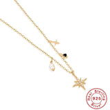 925 Silver Star Necklace Pearl Diamond Choker