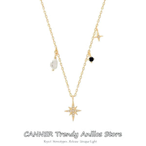 925 Silver Star Necklace Pearl Diamond Choker
