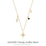 925 Silver Star Necklace Pearl Diamond Choker