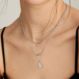 925 Silver Turquoise Square Pendant Necklace for Women Men