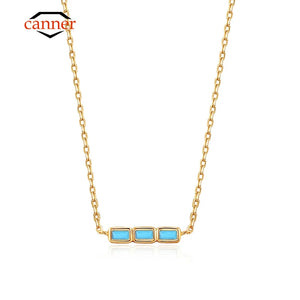 925 Silver Turquoise Square Pendant Necklace for Women Men