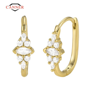 925 Silver Zircon Stone Piercing Huggie Hoop Earrings for Women