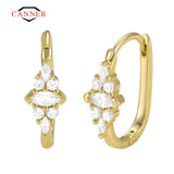 925 Silver Zircon Stone Piercing Huggie Hoop Earrings for Women