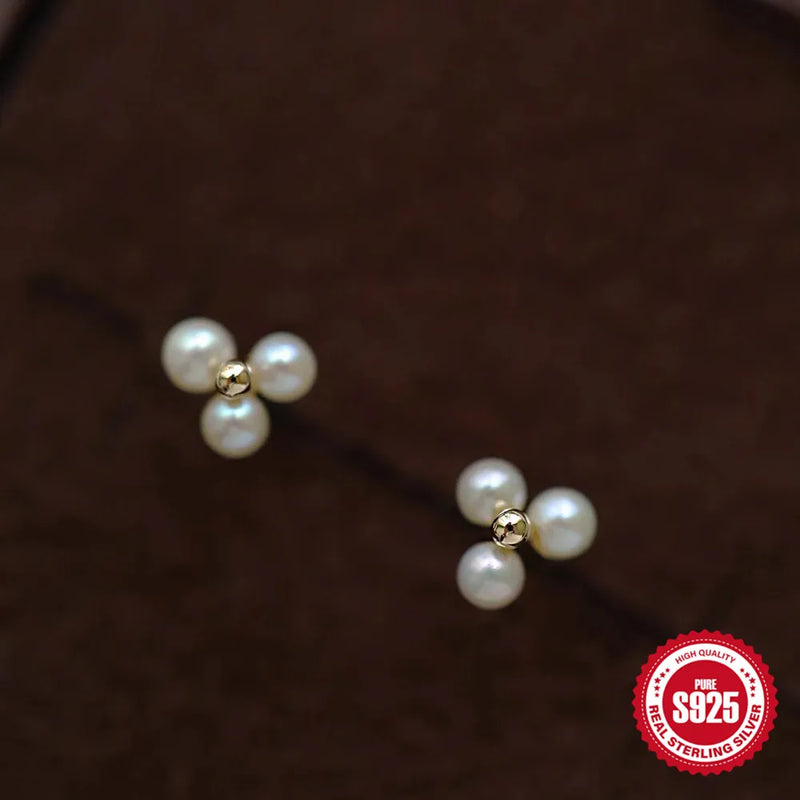 925 Sterling Silver Pearl Stud Earrings Girls Jewelry