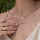 S925 Sterling Silver Pink Zircon Pendant Necklace for Women