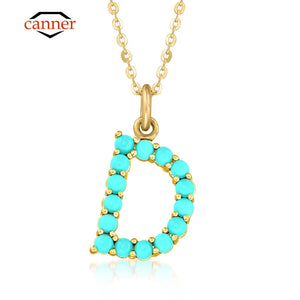 925 Silver Turquoise Initial Letter Necklace Pendant Wedding Jewelry